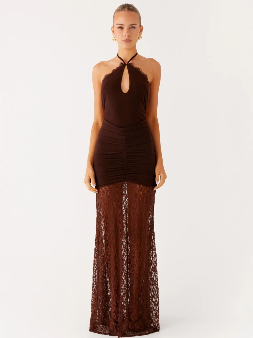PEPPERMAYO Brown Lace Halter Maxi Dress - Women